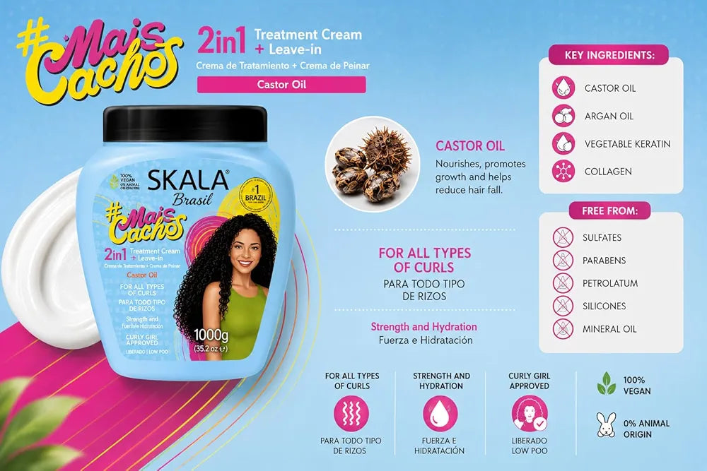 SKALA Brasil Mais Cachos 2-in-1 Curly Hair Conditioning Cream, 1000g, Vegan Formula